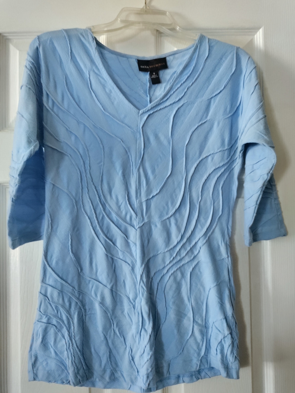 Dana Buchman Pale Blue Textured V-Neck Short Sleeve Top
